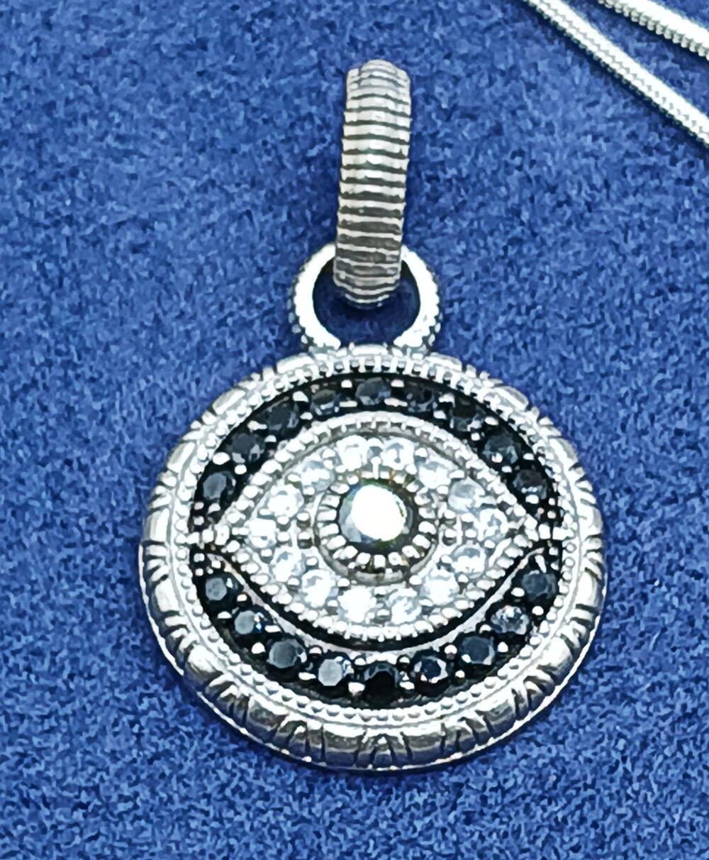 Vintage Pave-Set Black Spinel & Cubic Zirconia Evil Eye Pendant Necklace